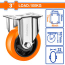 Rueda rígida 3" Serie trabajo mediano Carga 100Kg Poliuretano PU naranja