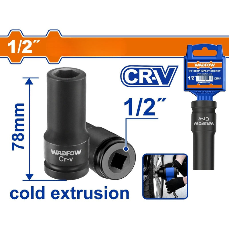 Dados Sockets de impacto1/2"  Material Cr-V  L: 78 mm. Extrusión en Frío. Tratamiento térmico.