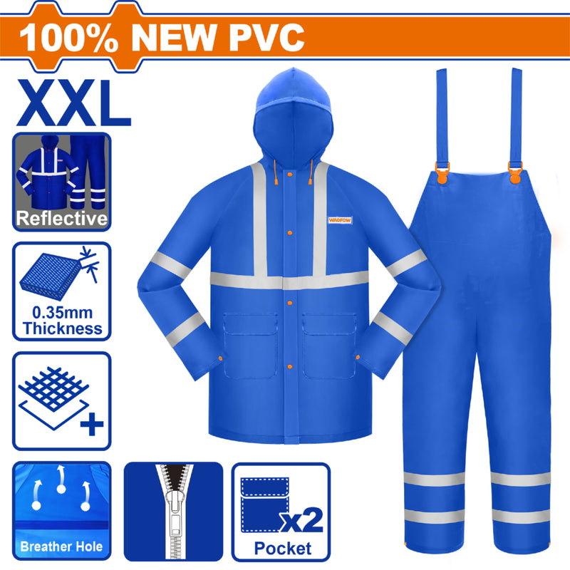 Chaqueta y Overol para lluvia Set. Talla XXL 100%PVC. Espesor 0.35mm. Impermeable. Con líneas reflectivas.