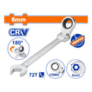 Llave Combinada con Ratchet Flexible 8mm Giro 180º 72 dientes. Cromada. Tratamiento Térmico.