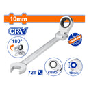 Llave Combinada con Ratchet Flexible 10mm Giro 180º 72 dientes. Cromada. Tratamiento Térmico.