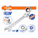 Llave Combinada con Ratchet Flexible 11mm Giro 180º 72 dientes. Cromada. Tratamiento Térmico.