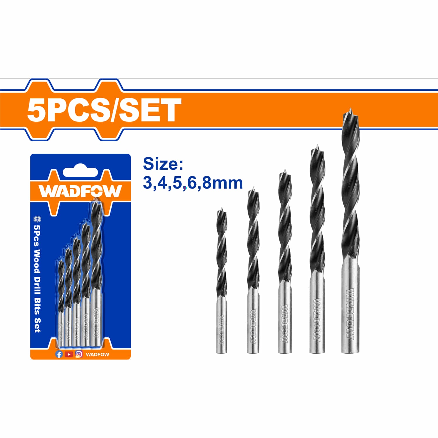 Brocas para madera. Set de 5 piezas para taladro.