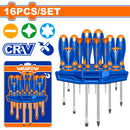 Destornilladores Magnéticos Tipo Plano, Phillips, Estrella. Cr-V. Set 16 piezas. Juego