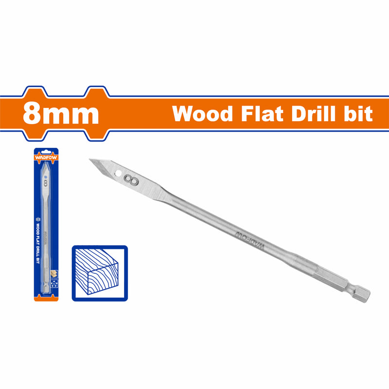 Broca plana para madera de 8mm. Zanco hexagonal de 1/4". Manita para taladro.