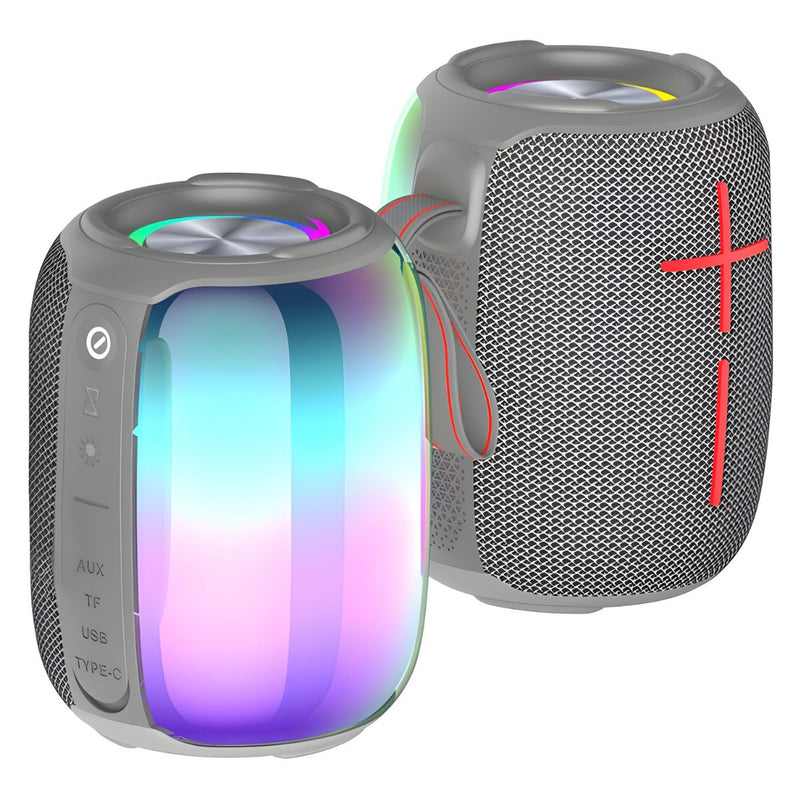 Bocina Bluetooth 5.3 Portátil 10W. Speaker Parlante Inalámbrico con Luces RGB. Altavoz Recargable con Batería de 1800mAh.