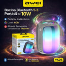 Bocina Bluetooth 5.3 Portátil 10W. Speaker Parlante Inalámbrico con Luces RGB. Altavoz Recargable con Batería de 1800mAh.
