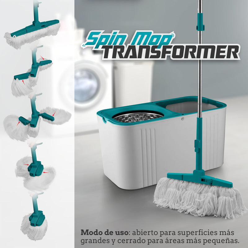 Trapeador Spin And Mop Transformer 360 Giratorio Tina De 9L Enjuague Y Secado Por Centrifuga. Se Agranda O Achica A Su Gusto