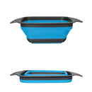Colador plegable de silicona, color azul.