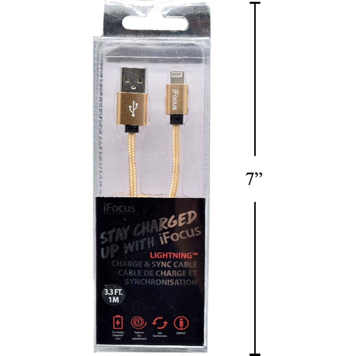 iFocus, 1M Cable de carga y sincronizacion, dorado, caja de pvc + bandeja