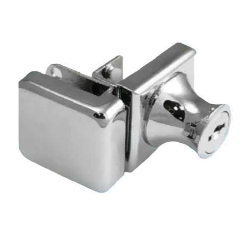 Cerradura 90 grados sin saques para vidrios de 5-6mm Cromada.