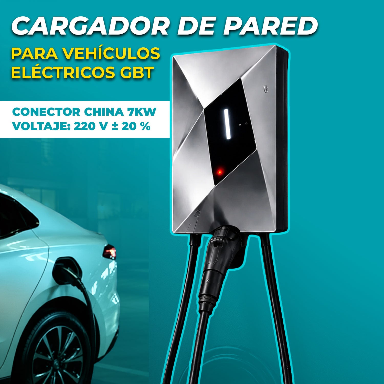 Cargador De Pared para Vehículos Eléctricos GBT conector China 7kW - Voltaje: 220 V ± 20 %