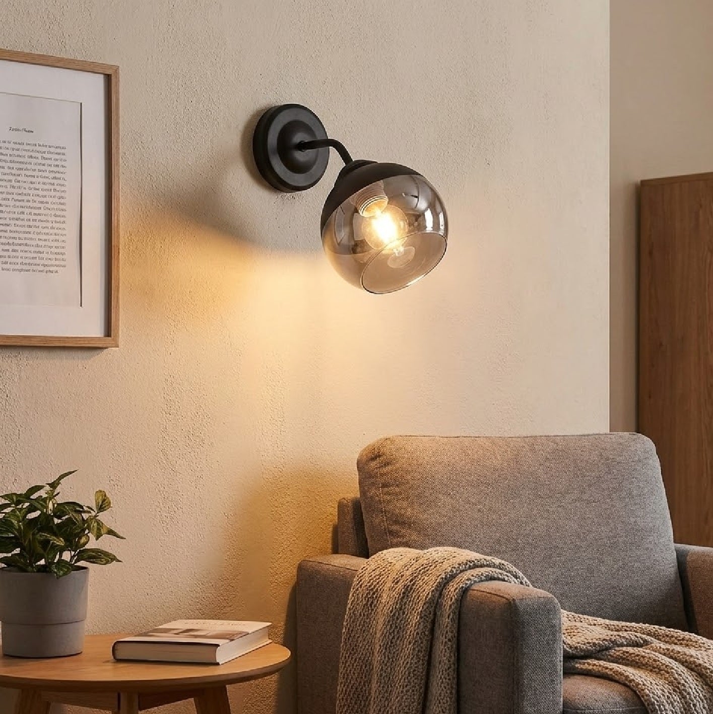 Lámpara de Pared Negra 1XE27 Clásica y Elegante de Metal y Vidrio, 200x120x220mm