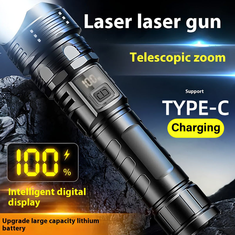 Linterna LED De Alta Potencia Con Zoom Telescópico. Luz Táctica De 10W Recargable USB-C y con 3 Modos De Iluminación.