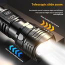 Linterna LED De Alta Potencia Con Zoom Telescópico. Luz Táctica De 10W Recargable USB-C y con 3 Modos De Iluminación.