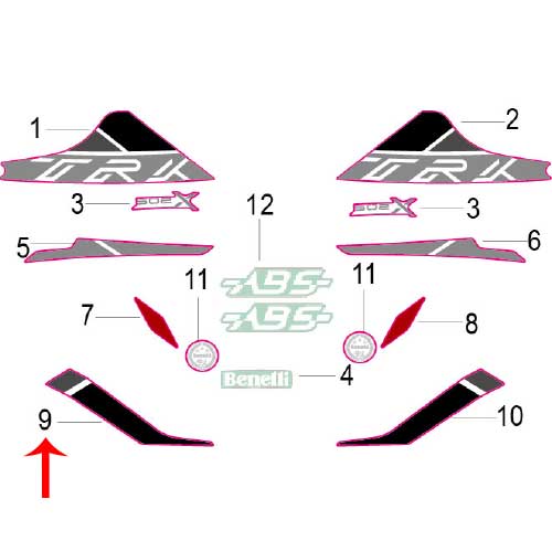 Calcomania derecha del covertor trasero (TRK502X)