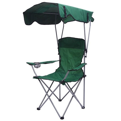 Silla plegable color verde de 50cm x 50cm x 90/120cm con portavasos y techo