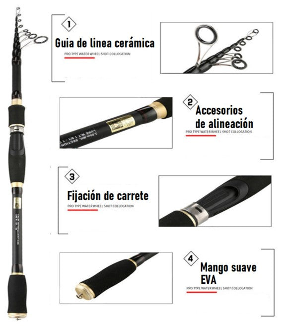 Caña de pesca Spinning 2.4 m ligera