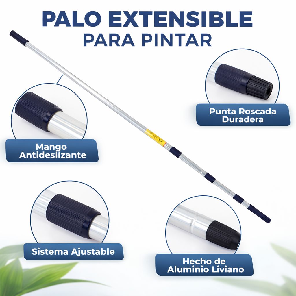 Palo Extensión extensor telescópico para pintar de aluminio de 6m Liviano y Extensible. Para pintura