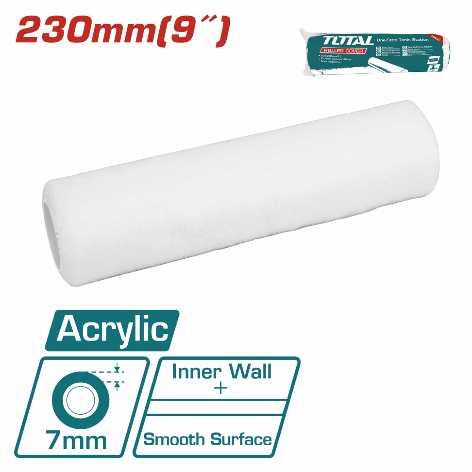 Rodillo para pintar 9" Paredes internas. Altura de la fibra 7mm. Acrílico. Cubierta para rodillo.
