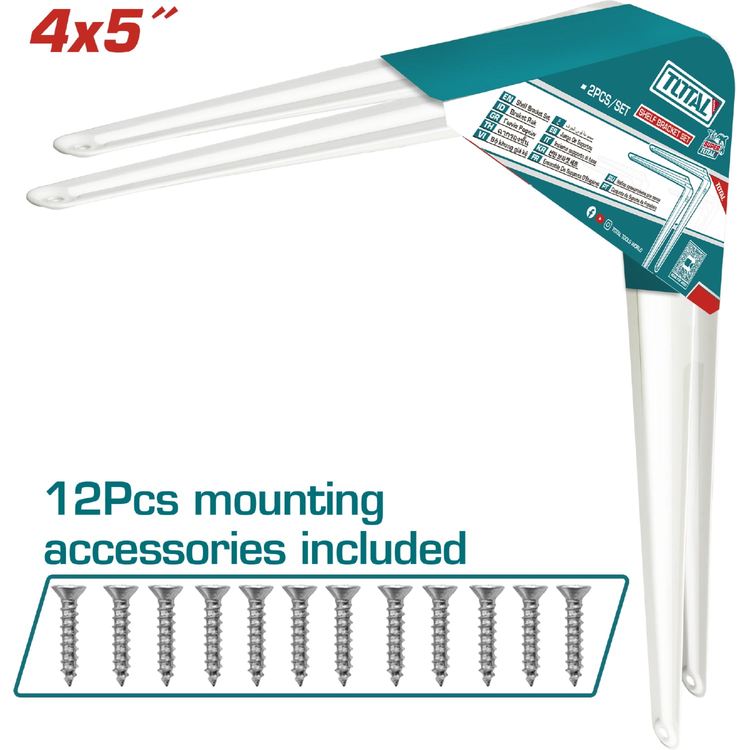 Soportes de Repisas 4x5" Esp. 1mm. 6 puntos de fijación. Cap. 20Kg (por par). Set de 2 piezas. Pie de amigo escuadras