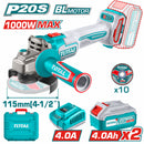 Flexible Esmeriladora Inalámbrica 4-1/2" 20V 1000W. Motor sin escobillas. Incluye Discos, Batería, Cargador Y Estuche. Esmeril Angular.