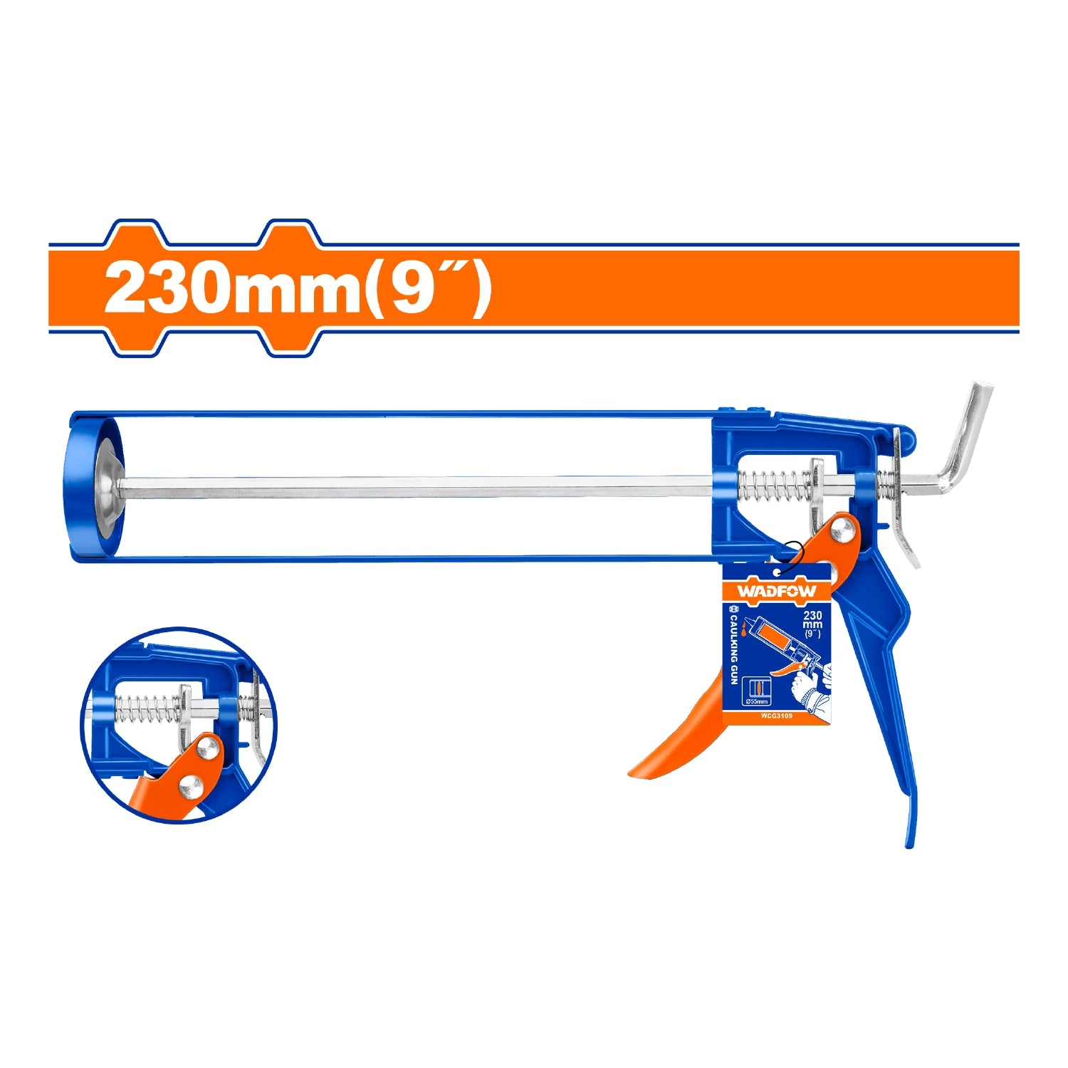 Pistola de Silicón de 9" Calafateadora Sólida Espesor: 1.7mm Diametro: 51mm con Mango de Aluminio