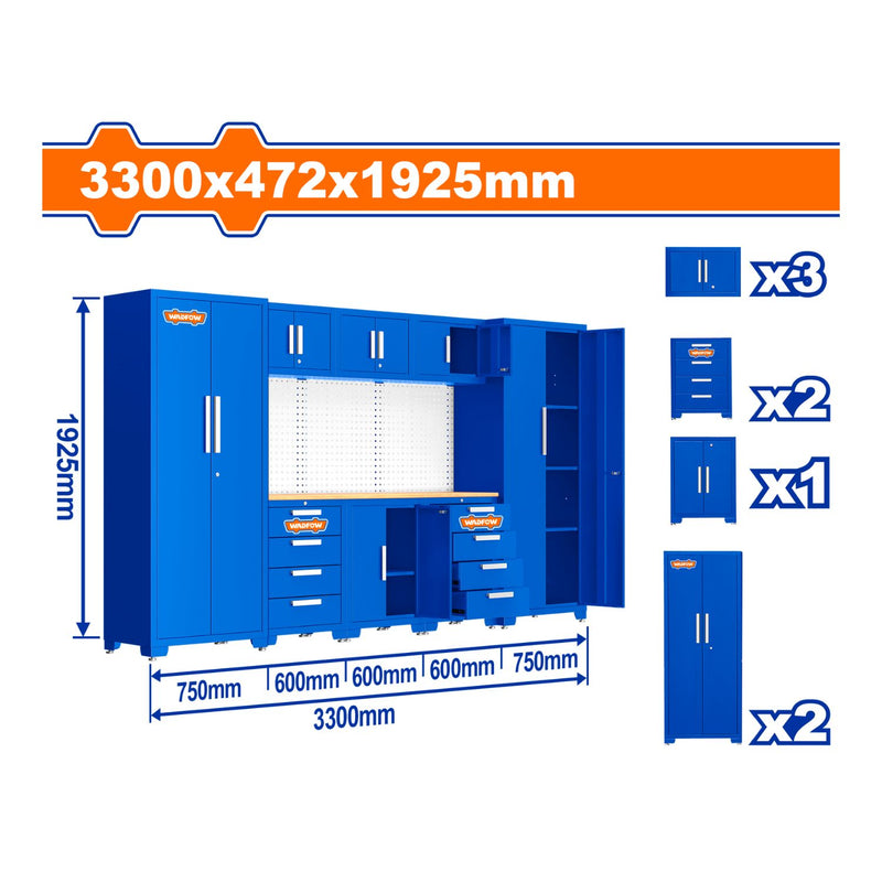 Armario Gabinete para Herramientas. 3300x472x1925mm. 8 piezas. Ideal en taller o bodega.