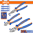 Alicates variados de alta palanca 6" y 8" (Largo, Combinado, Diagonal) Set de 3 Piezas.