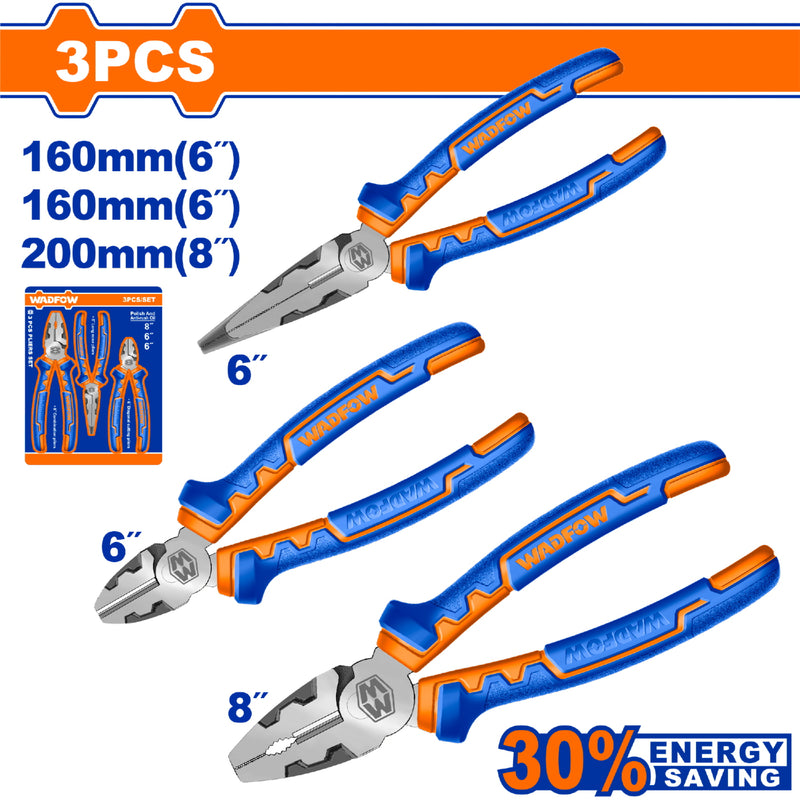Alicates variados de alta palanca 6" y 8" (Largo, Combinado, Diagonal) Set de 3 Piezas.