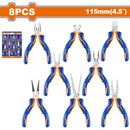 Mini Alicates variados de 4. 5" (Combinado, Corte Diagonal, Corte Final) Set de 8 Piezas.