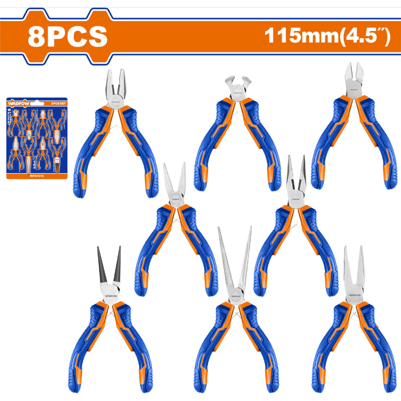 Mini Alicates variados de 4. 5" (Combinado, Corte Diagonal, Corte Final) Set de 8 Piezas.
