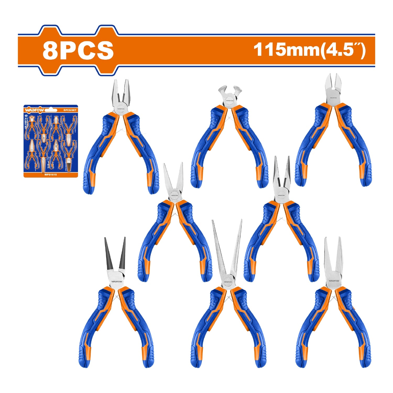 Mini Alicates variados de 4. 5" (Combinado, Corte Diagonal, Corte Final) Set de 8 Piezas.