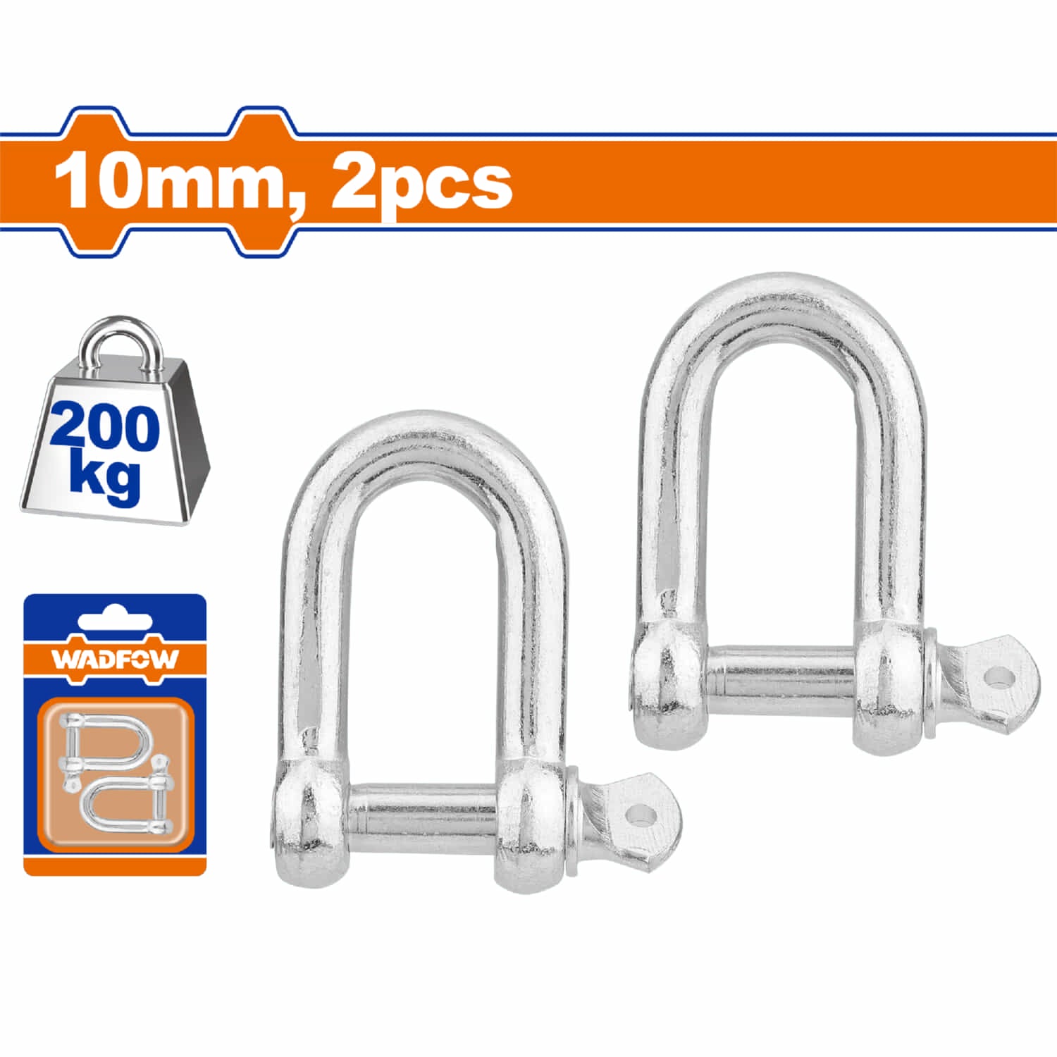 Grillete Argolla para izaje de cargas. Carga de trabajo: 200kg 10mm Acero al carbono. Set de 2 piezas.