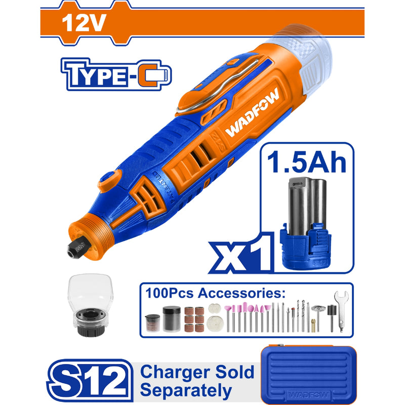 Moto Tool Inalámbrico 12V. Portabroca: 3.2mm 8000-32000rpm Carga USB cable C de celular.