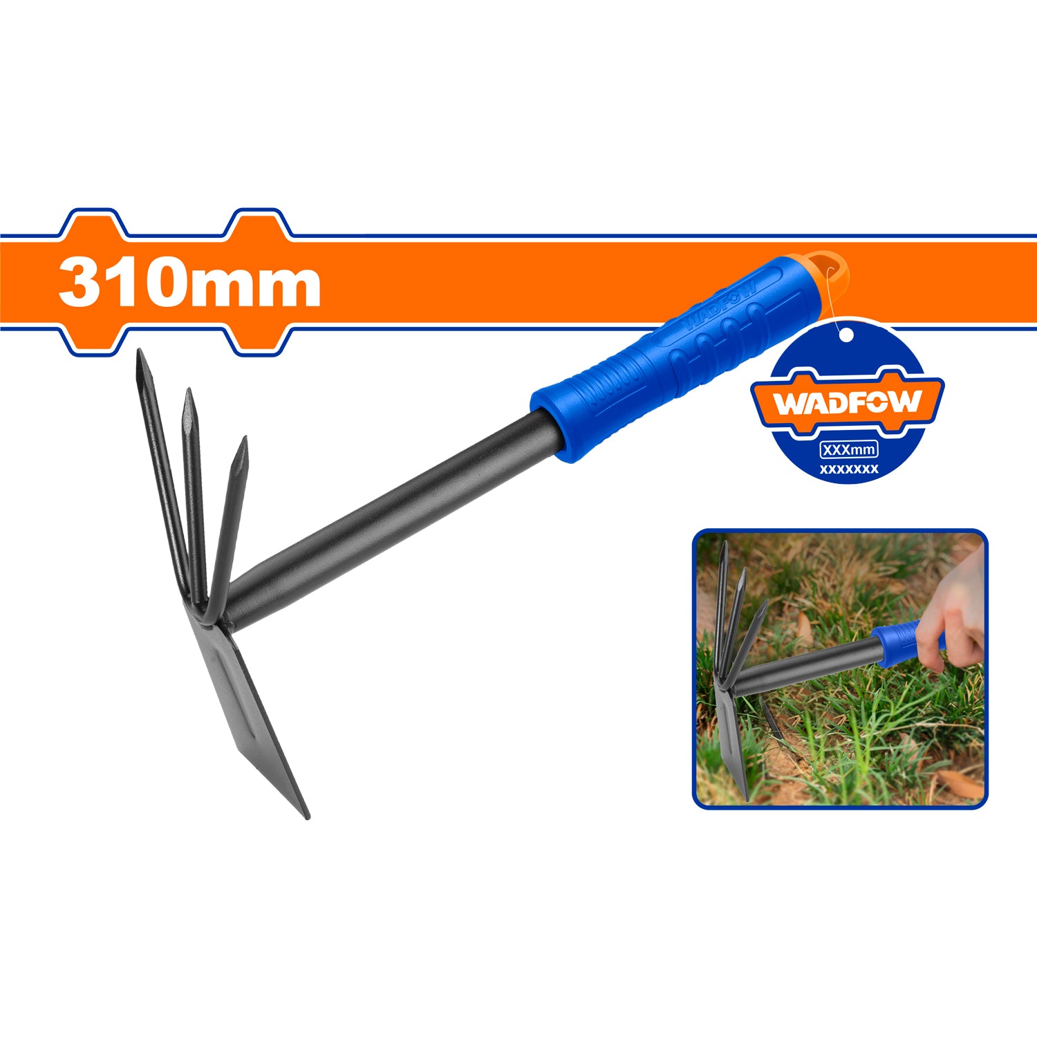 Rastrillo de jardinería 310mm. Diseño único. Mango cómodo.