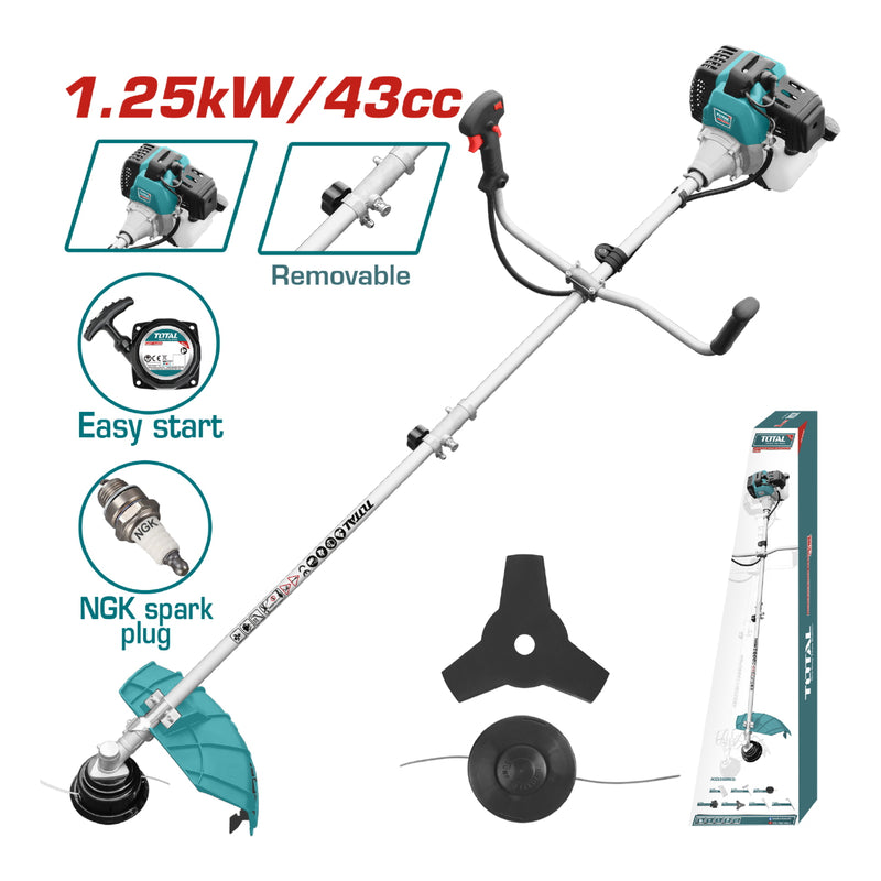 Desmalezadora grande. Motor 2 tiempos enfriado por aire a gasolina 1.27KW (2HP) 42.7cc. Desbrozadora.