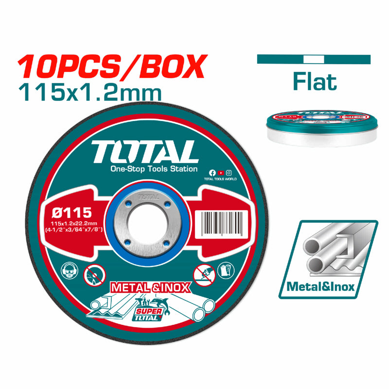 Kit en lata 10 discos corte metal 4 1/2"x1.2 mm x7/8" centro plano