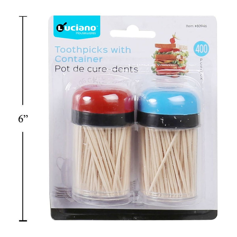 Luciano Palillos de dientes con contenedor, paquete de 2, 400 piezas