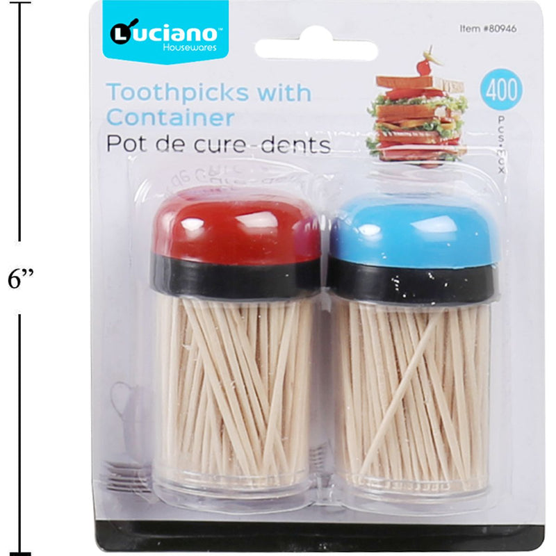 Luciano Palillos de dientes con contenedor, paquete de 2, 400 piezas