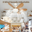 Abanico de Techo 20" Socket E27 con Luz LED 3 Tonos 3000/4000/6500K, 1900 Lúmenes, 6 Aspas, 3 Velocidades, 520x185mm. Color madera.