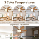 Abanico de Techo 20" Socket E27 con Luz LED 3 Tonos 3000/4000/6500K, 1900 Lúmenes, 6 Aspas, 3 Velocidades, 520x185mm. Color madera.