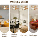 Abanico de Techo 20" Socket E27 con Luz LED 3 Tonos 3000/4000/6500K, 1900 Lúmenes, 6 Aspas, 3 Velocidades, 520x185mm. Color madera.