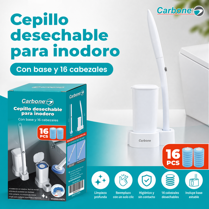 Cepillo Inodoro Desechable con 32 Repuestos y Detergente Integrado. Escobilla para Inodoro con Base Adhesiva de Pared (9.3x14.5x41.5cm) Limpieza de Servicio Retrete
