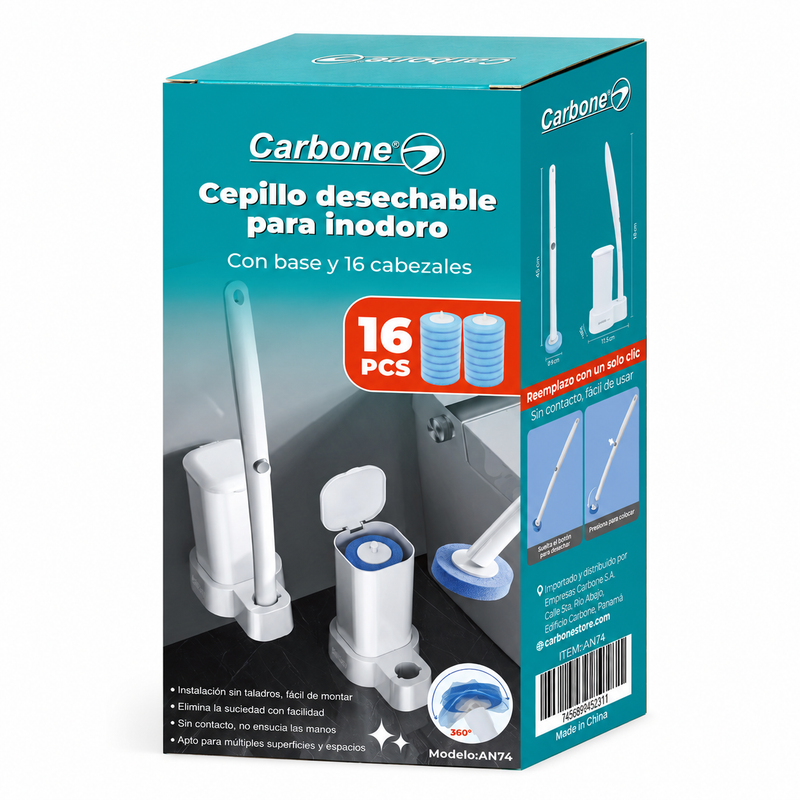 Cepillo Inodoro Desechable con 32 Repuestos y Detergente Integrado. Escobilla para Inodoro con Base Adhesiva de Pared (9.3x14.5x41.5cm) Limpieza de Servicio Retrete