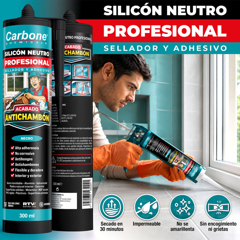 Silicón Neutro Negro Multipropósito Resistente a rayos UV 300 ml Calidad Profesional. Sellador Silicona.