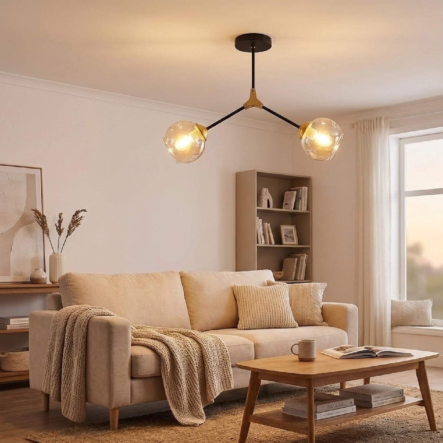 Lámpara de Techo Dorada 2XE27 Iluminación Versátil y Estilizada. Metal y Vidrio de Alta Calidad