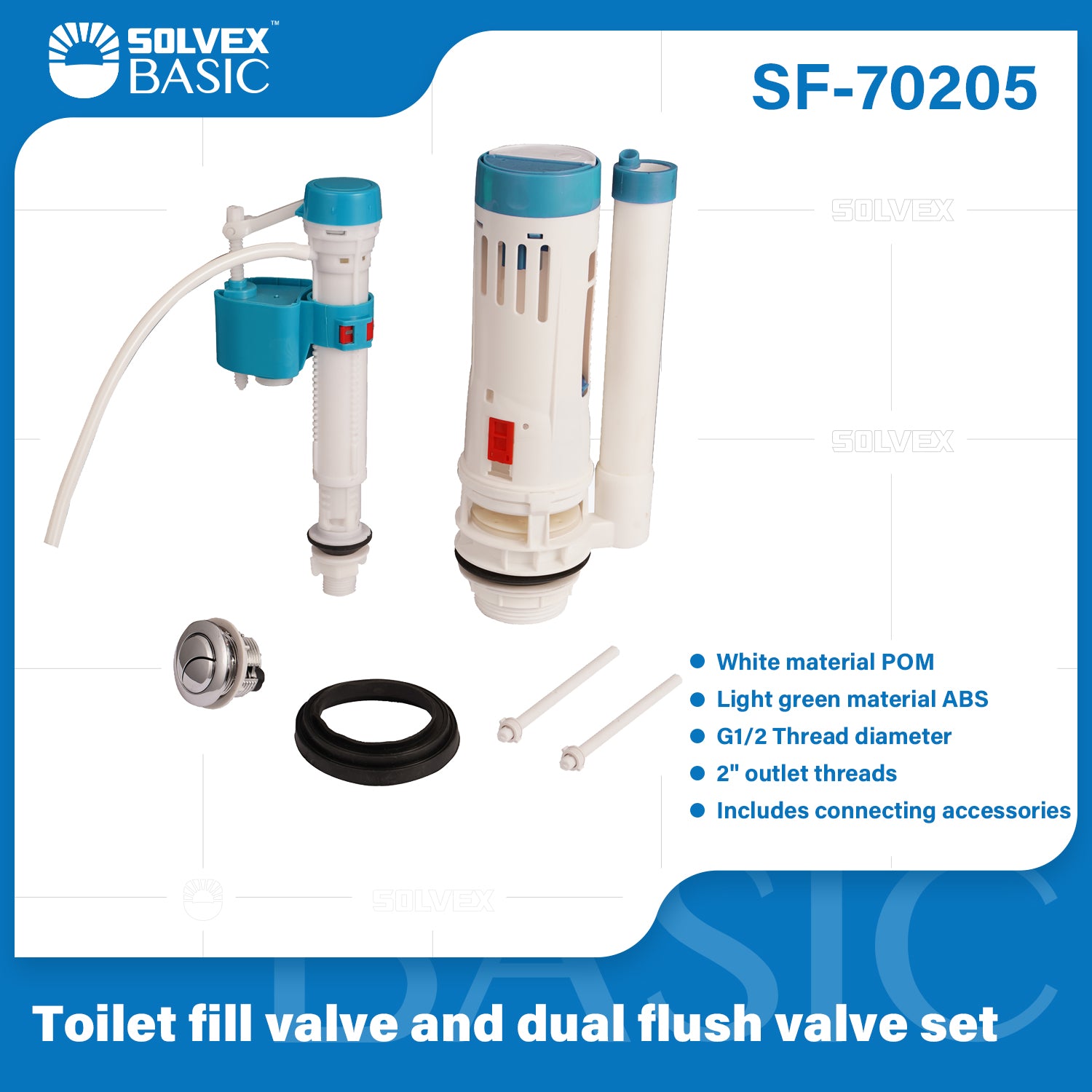 Válvula de Llenado y Descarga Doble para Inodoro 2". Kit de Repuesto Sanitario con Botón y Accesorios.
