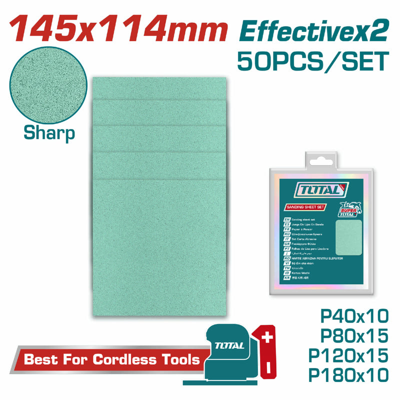 Papeles de Lija 145x114mm P40, P80, P120, P180 Para Múltiples Superficies. Set de 50 Piezas. Lijas