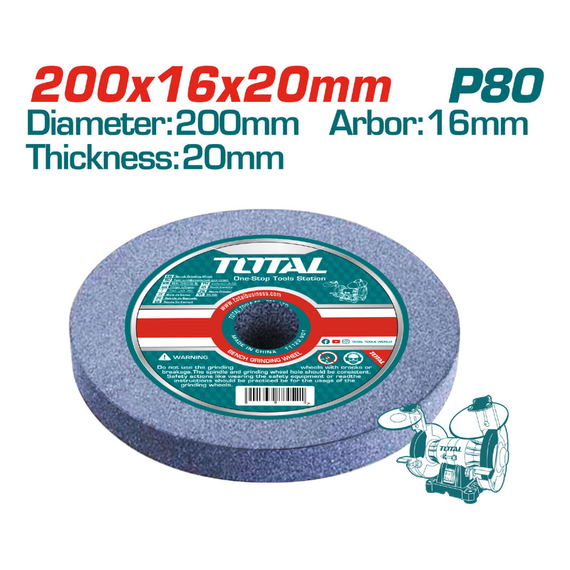 Rueda abrasiva circular. Grano 80. Tamaño: 200x16x20mm.